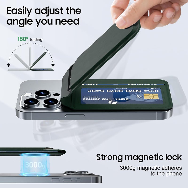 Frapkom Magnetic Wallet for iPhone, Magnetic Phone Wallet for iPhone 17/16/15/14/13/12 Series with ID Window, RFID Blocking (Green) - Image 3